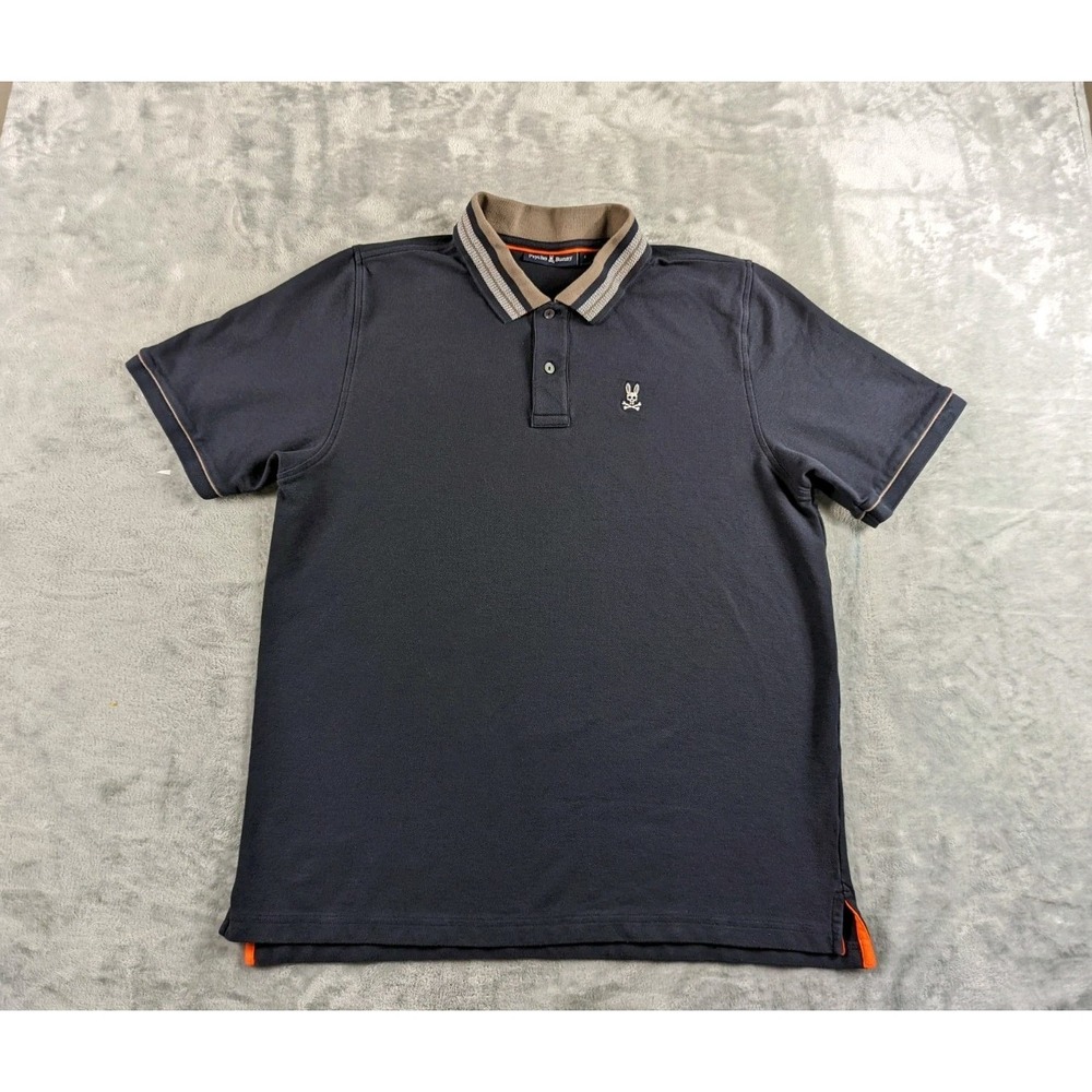 Psycho Bunny Polo Shirt Mens 8 Blue Pima Cotton Short Sleeve Contrast Collar